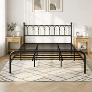 Queen Size Metal Bed Frame with Vintage Headboard and Footboard, Heavy Duty Steel Platform Bedframe, Arc Design Mattress Foundation, No Box Spring Needed, Noise-Free & Easy Assembly