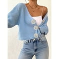 thumbnail image 6 of Chic 3D Flower Crop Cardigan Sweaters for Female Fall Loose Open Front Long Sleeve Knitted Cozy Outerwear Sky Blue L, 6 of 9