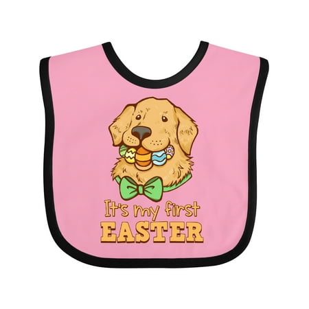 

Inktastic It s My First Easter Cute Dog with Bow and Decorated Eggs Boys or Girls Baby Bib