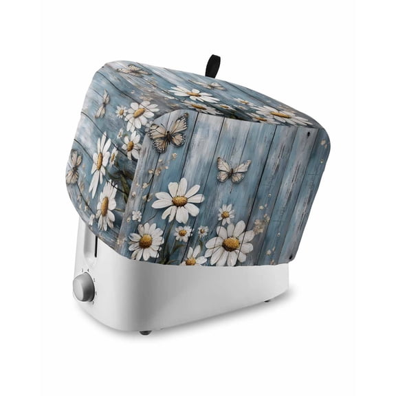Fsddascl Vintage Daisy Small Toaster Cover 2 Slice, Kitchen Appliance Covers, Farmhouse Flower Butterfly Wooden Toaster Oven Cover with Loop, Bread Machine Cover Polyester Dust Cover Protection