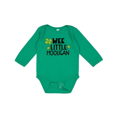 

Inktastic St. Patrick s Day Wee Little Hooligan with Clovers Gift Baby Boy or Baby Girl Long Sleeve Bodysuit