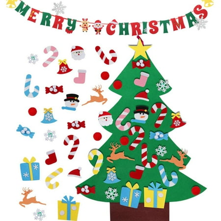 DIY Felt Christmas Tree with 26Pcs Xmas Ornaments, EEEkit 3ft DIY Christmas Tree Wall Hanging Xmas Gifts Christmas New Year Decorations with Hanging
