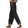 thumbnail image 3 of Pxxlle Cotton Linen Pants for Women Loose Fit Wide Leg Beach Vacation Long Pant Lightweight Drawstring High Waisted Summe Pant with Pockets Black L, 3 of 8