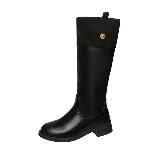 RXMEKW Womens Winter Boots, Fashionable Knee-High Boots with Solid Color, Round Toe, Side Zipper, Low Heel