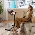 thumbnail image 4 of DRNANLIT Mobile Adjustable Standing Desk, Overbed Bedside Desk with Flip Desktop & 4 Wheels, Portable Laptop Table, Walnut + Black, 4 of 7