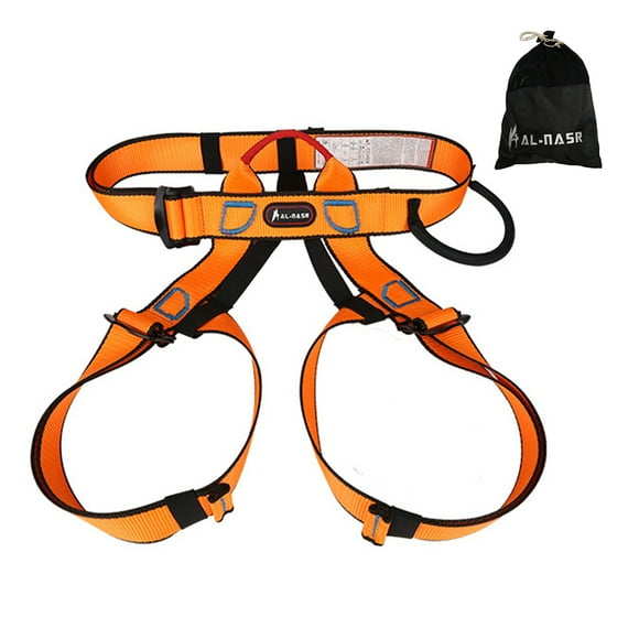 AL-NASR High-Intensity Adjustable Climbing Harness for Outdoor Adventures - Orange, Max Load 100kg, Durable Polyester, Waist 50-124cm, Leg 40-75cm, Includes Storage Bag