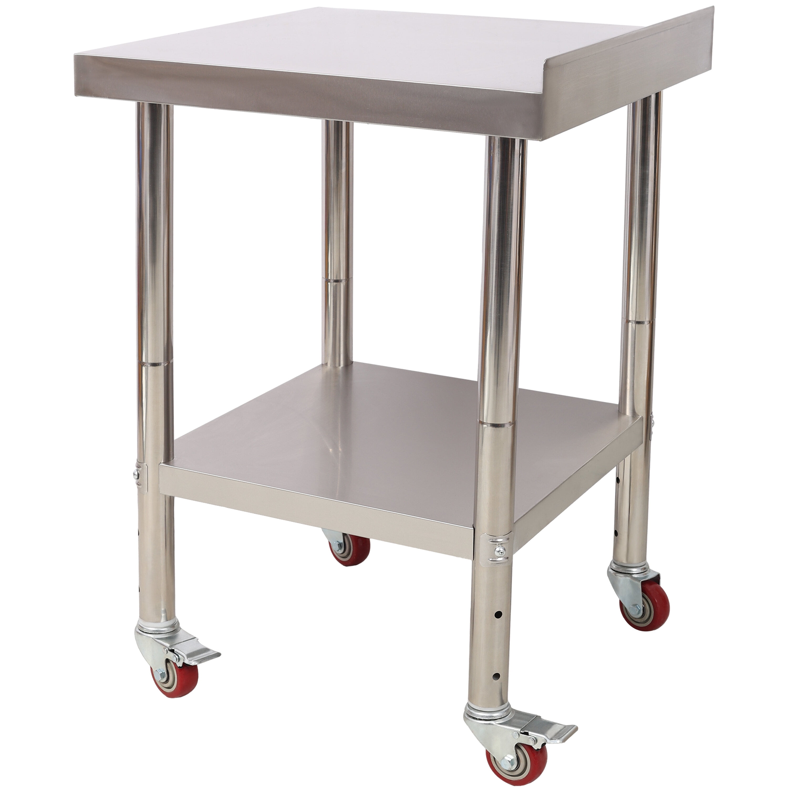 Stainless Steel Prep Table, 24 x 24 x 35-1/2 Inch, 440lbs Load Capacity Heavy Duty Metal Worktable with Backsplash Adjustable Undershelf & 4 Casters, Commercial Workstation for Kitchen Restaurant