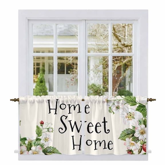 Strawberry Tier Curtains, Summer Fruits Spring Floral Botanical Light Filtering Kitchen Curtains, 2Pcs Rod Pocket Half Window Treatments Panels for Sink Cafe Cabinet Camper 27.5x36 Inches