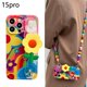 thumbnail image 1 of TQEHS Funda de silicona para iPhone con diseño de flores y correa para el cuello, moderna funda n.° F6P0, 1 of 6