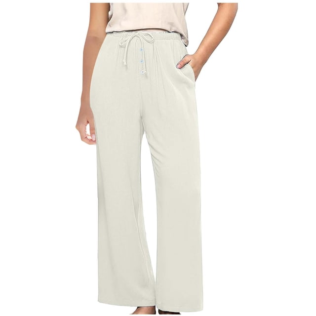 FNFYFH Clearance Ladies Casual Long Linen Trousers Loose Fit Solid Color Summer