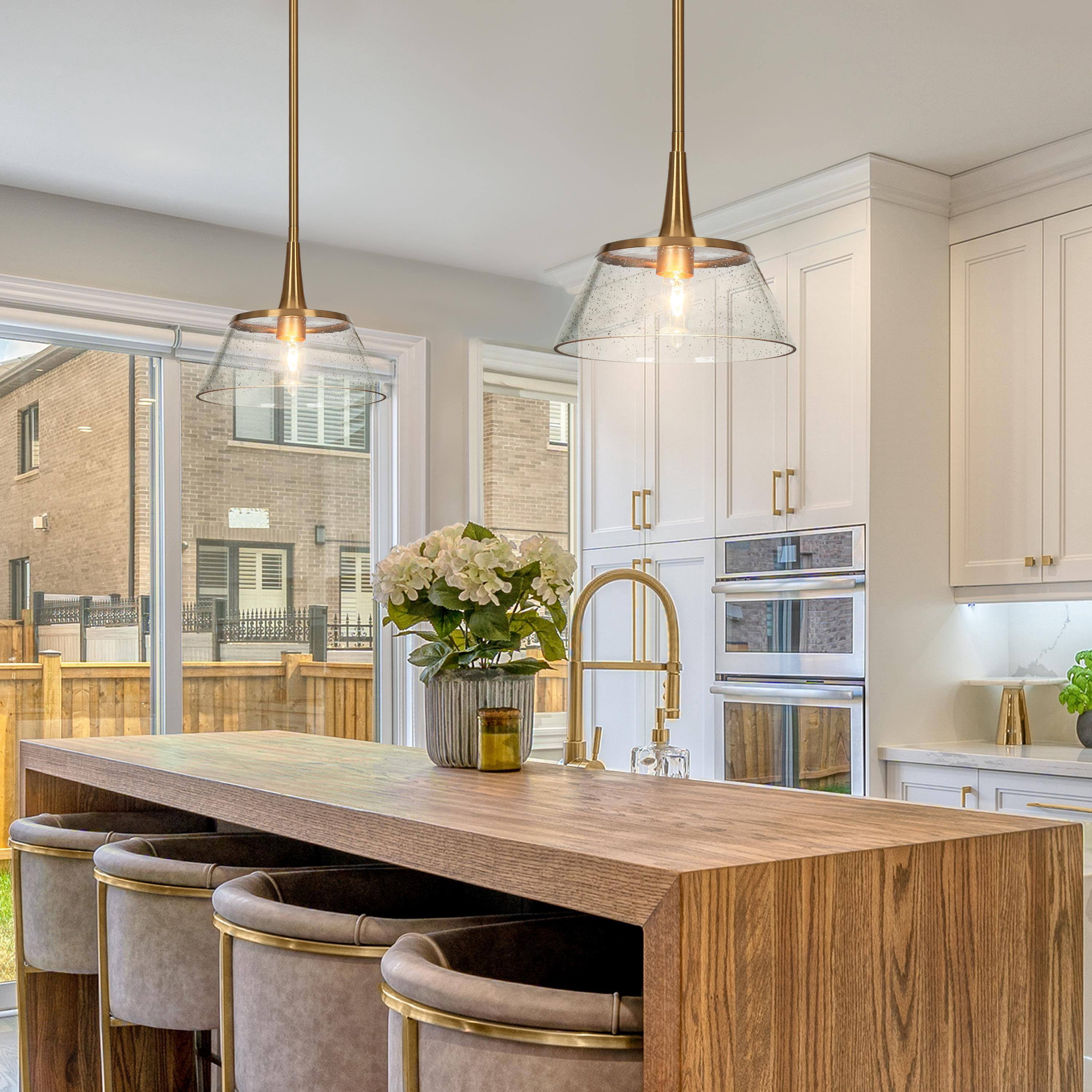 LNC Modern Gold Mini Pendant with Seeded Glass Shade for Kitchen or Dining Area