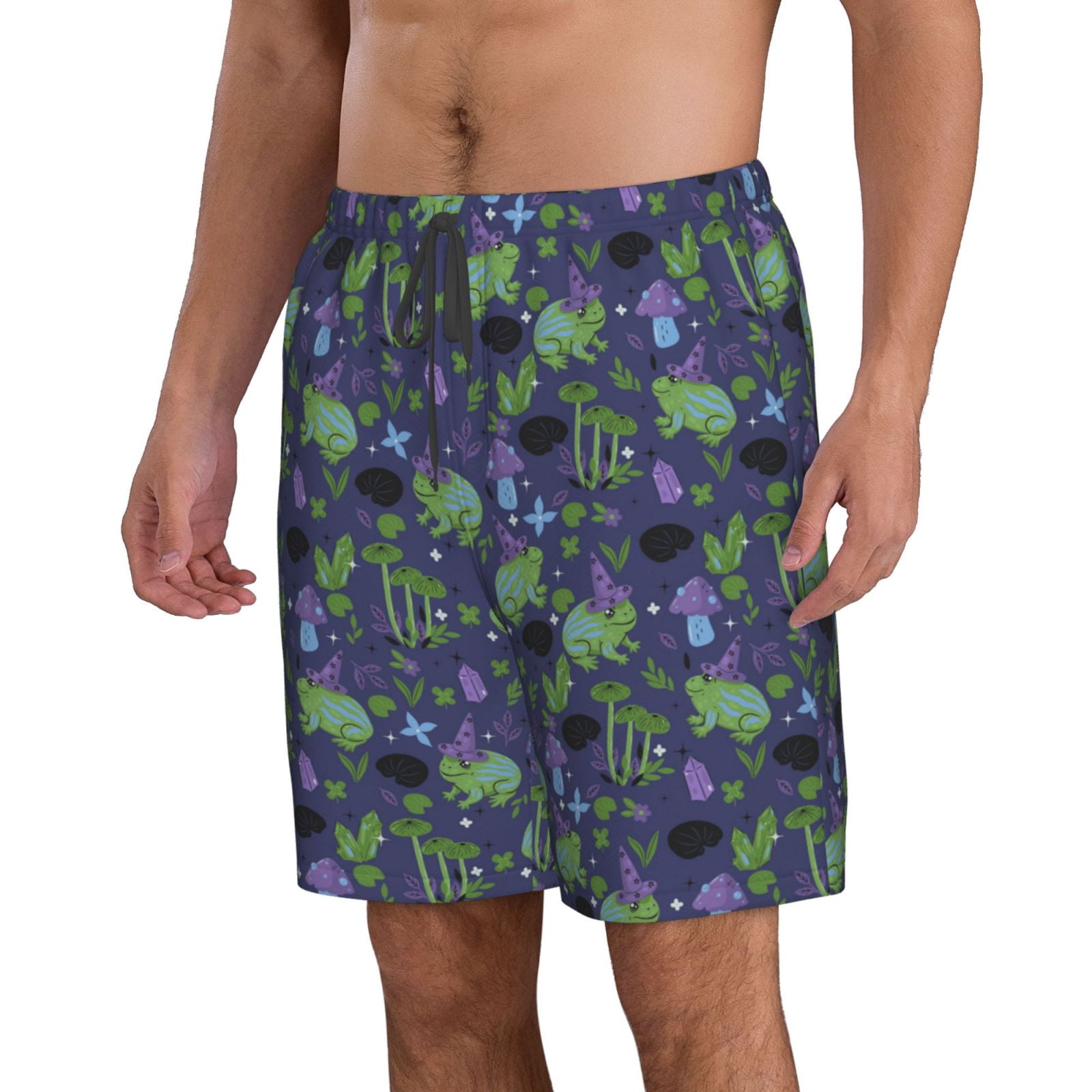 Naloa Magic Toads in Hats Men's Beach Shorts, Surfing shorts, Swim trunks, Quick Dry Swim Trunks for Surfing Beach Fun - 3X-Large