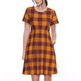 thumbnail image 1 of Easygdp Fall Buffalo Plaid para Vestido Transpirable de Mujer, Vestido Suelto de Manga Corta con Pliegues y Bolsillos para el Verano, 1 of 6