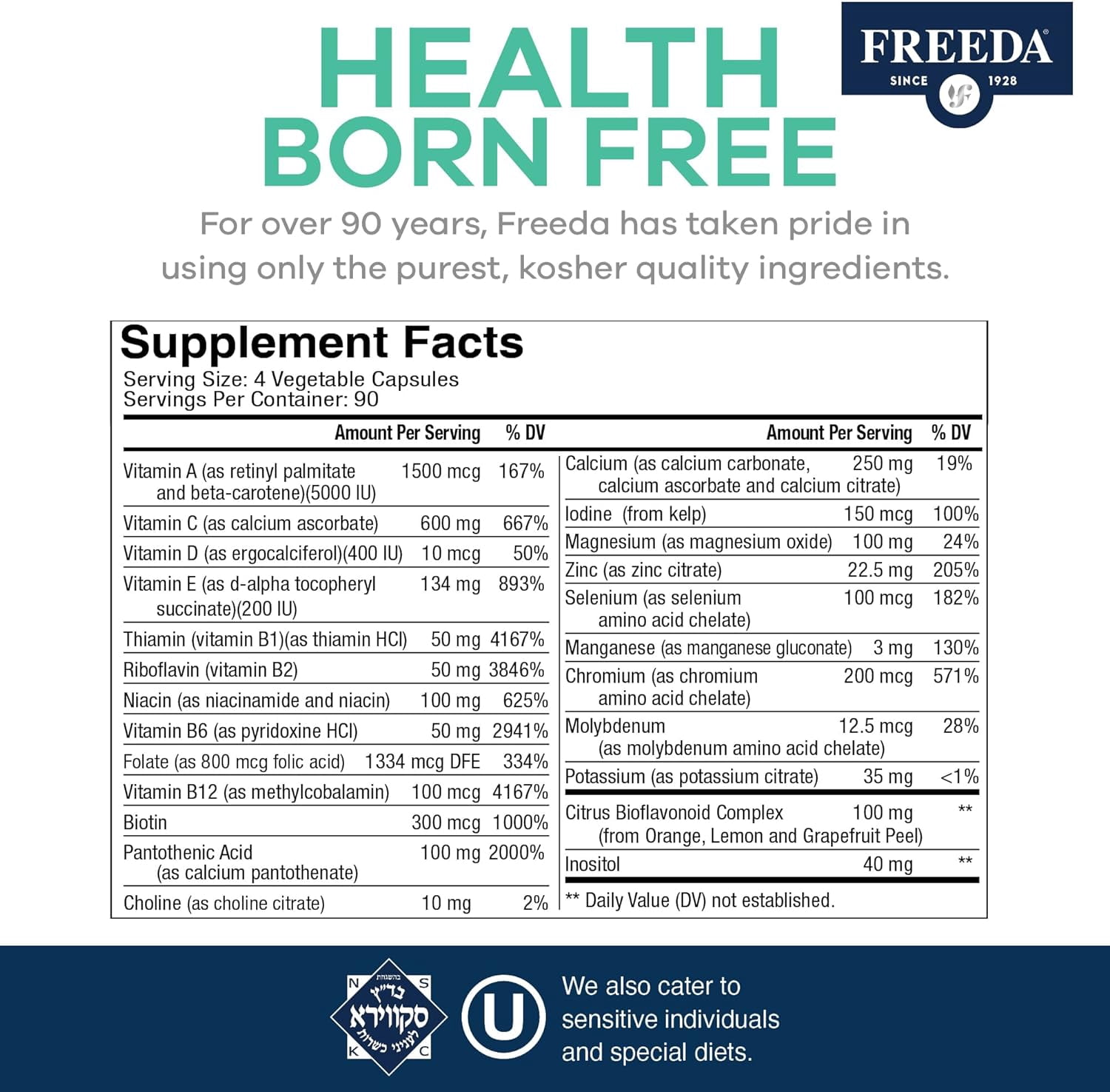 Freeda Iron Free Ultra Freeda High Potency Multivitamin for Women and Men, 360 Capsules
