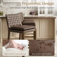thumbnail image 5 of Guyou 26" Rattan Bar Stools Set of 2, Farmhouse Woven Wooden Counter Height Stools with Footrest, Leather Upholstered Bar Chairs for Kitchen Island, Pub & Bar, Brown, 5 of 11