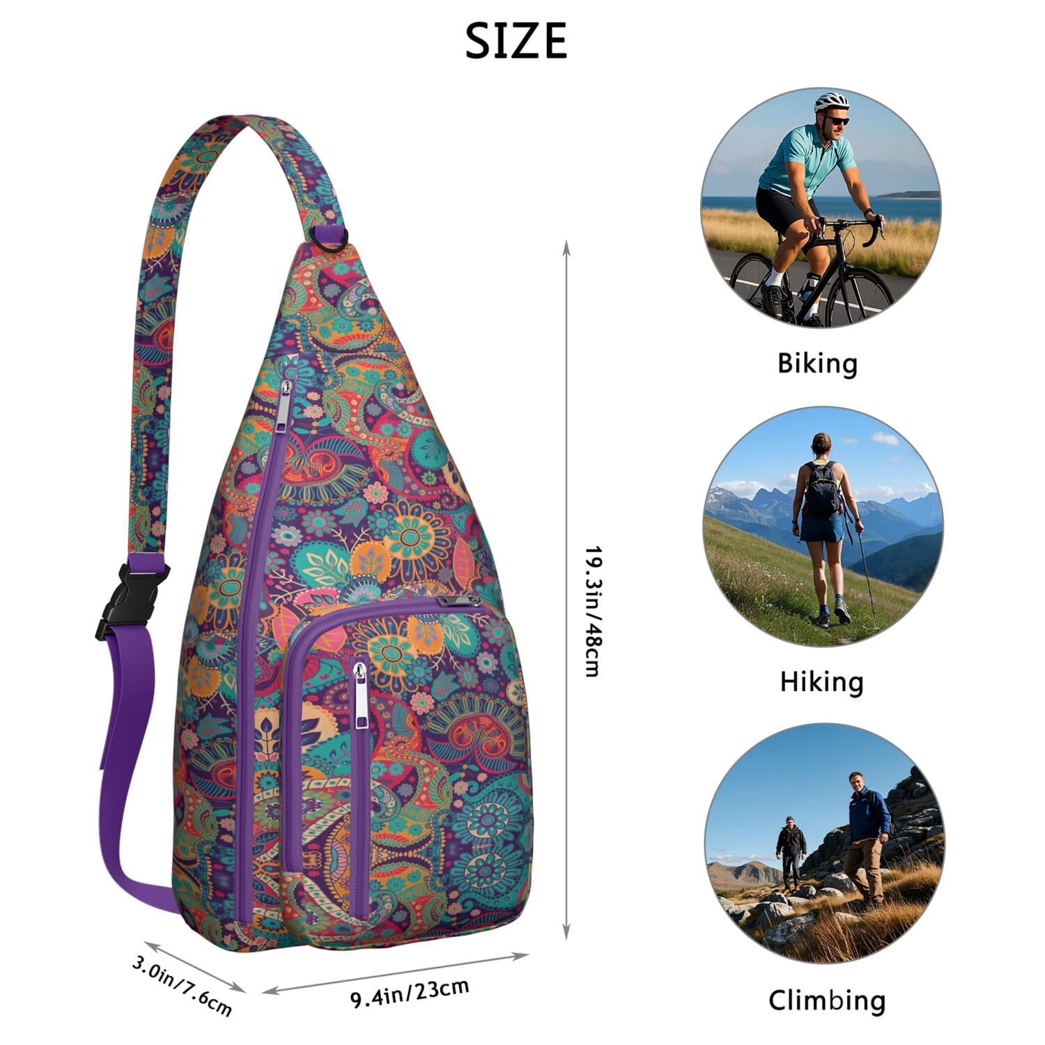 Artistic Nordic Sling Bag - Water-resistant Lightweight Crossbody Chest Pack with Bohemian Retro Patterns for Women