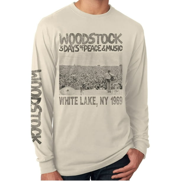 Woodstock Affiche Crème à Manches Longues Chemise pour Hommes