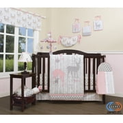 Bumperless 12 Pieces Baby Girl Deer Family Nursery Crib Bedding Set