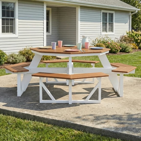 WestinTrends Outdoor 48" HDPE 8-Person Patio Octagon Picnic Table, Teak