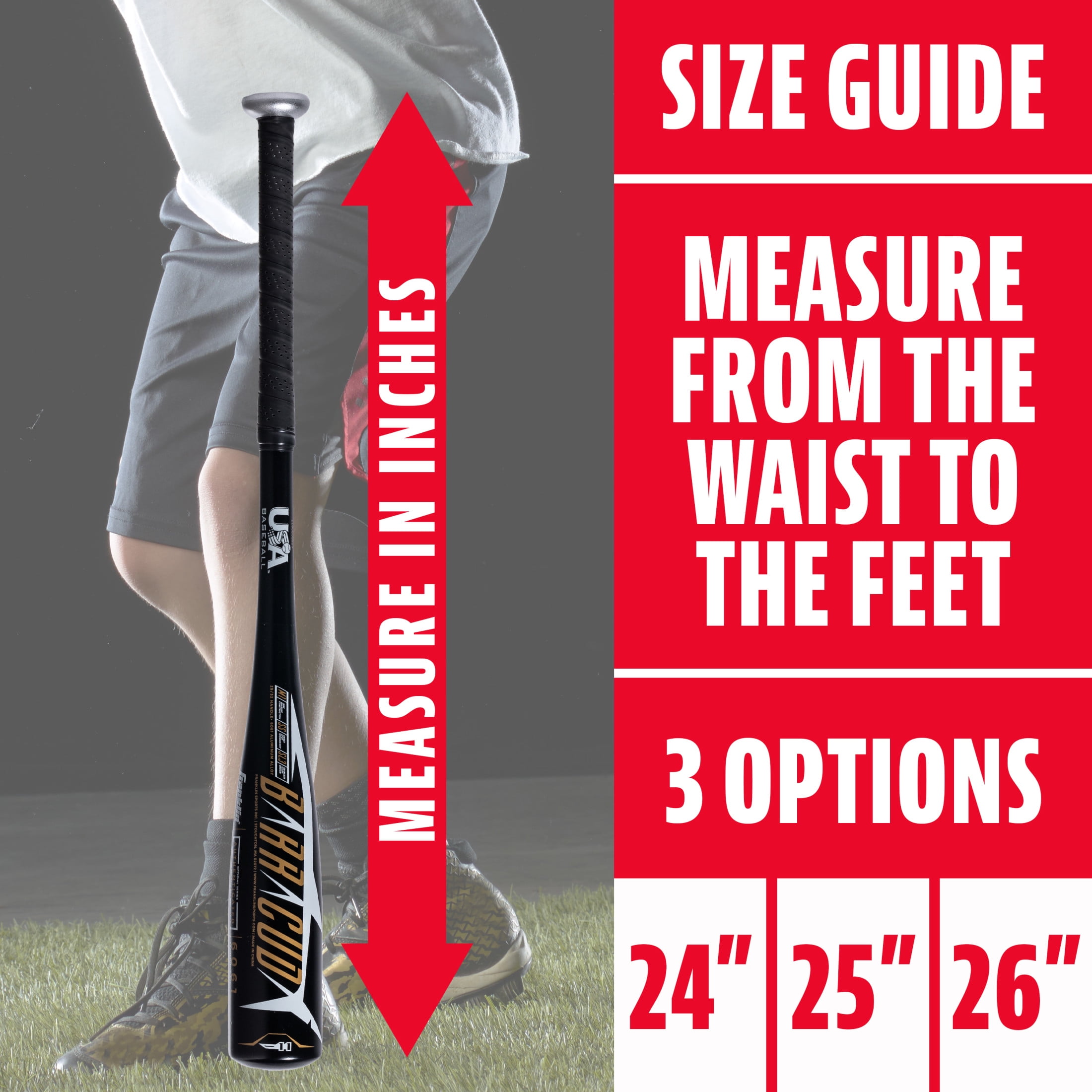 Franklin Sports Barracuda 1100 Youth Aluminum Teeball Bat, 24 in/13 oz, Drop -11, Black