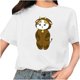 thumbnail image 1 of Camiseta blanca informal con cuello redondo y manga corta con estampado de gato bonito para mujer Pompotops hkajfhjk459258, 1 of 5