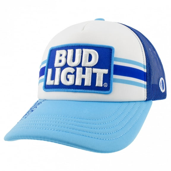 ODD SOX Bud Light Patches Trucker Hat – Blue and White Mesh Snapback Cap for Men & Women – Classic