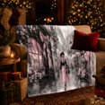 thumbnail image 3 of Romantic Pink Paris Cobblestone Street Woman Walking Away, Warm Flannel Blanket for Living Room and Reading Nook, Festive autumn celebration Scene, Art Lovers autumn celebration Gift, 3 of 7