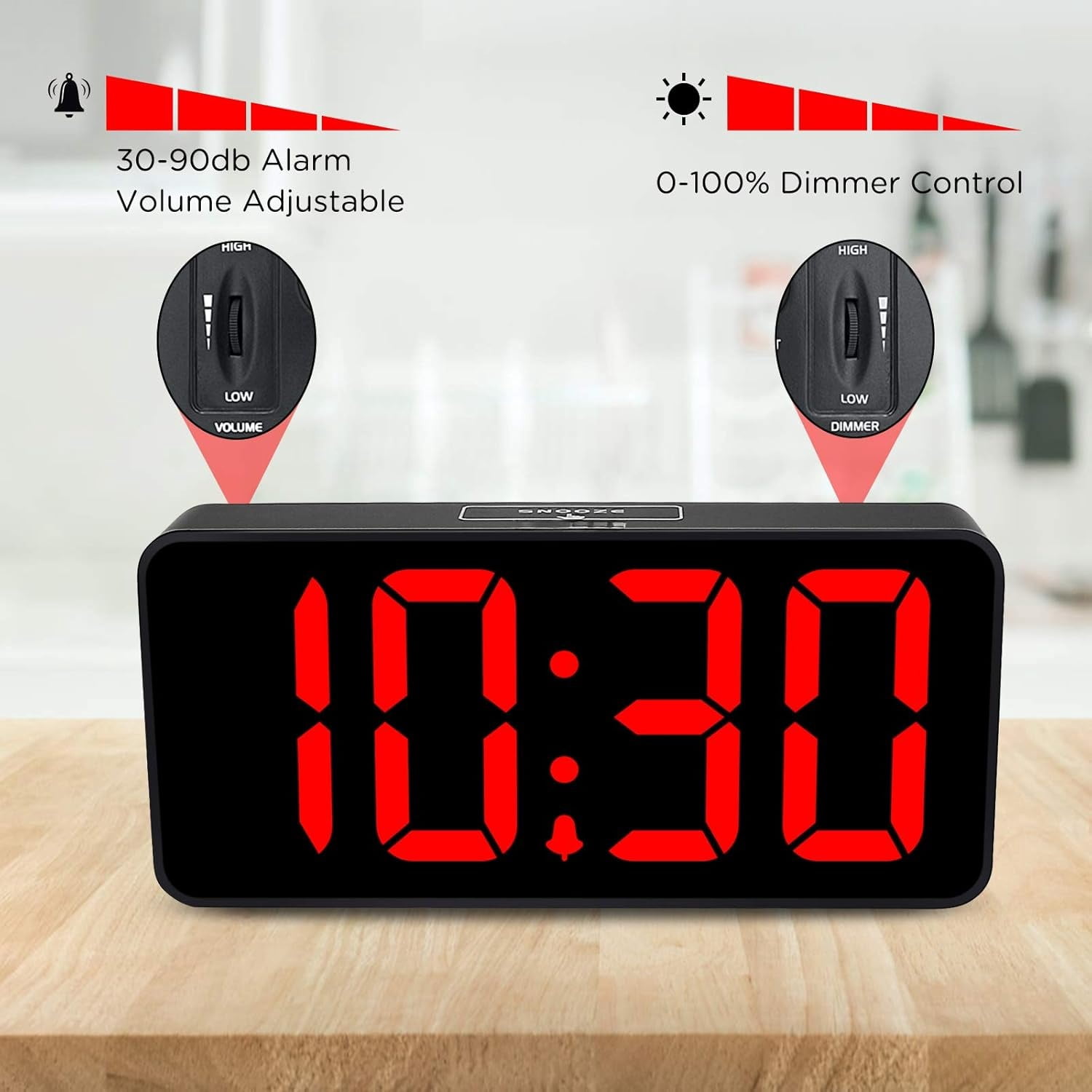 Large Digital Alarm Clock Big Numbers for Seniors & Visually Impaired, 9 Inches Electric Clocks for Bedroom, Jumbo Display Fully Dimmable Brightness, USB Ports, Adjustable Alarm Volume