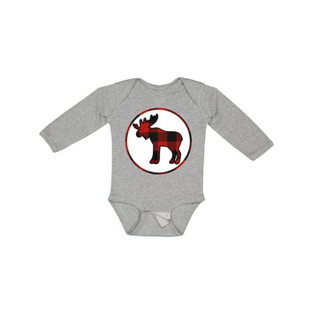 

Inktastic Moose Buffalo Plaid Silhouette Gift Baby Boy or Baby Girl Long Sleeve Bodysuit