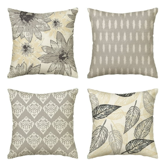 Sm:)e Pteridophyte Leaves Burlap Decorative Pillow Covers Set of 4, 18x18 Inch Outdoor Cushion Case Decoration for Sofa