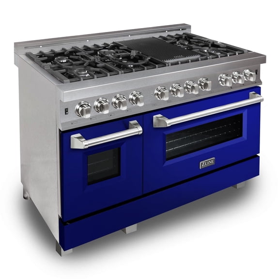 ZLINE 48 in. Professional Dual Fuel Range in DuraSnow Stainless Steel with Blue Gloss Door (RAS-BG-48)