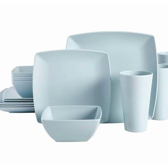 Home Grayson Square Melamine Dinnerware Set, Service for Four (16pc), Mint
