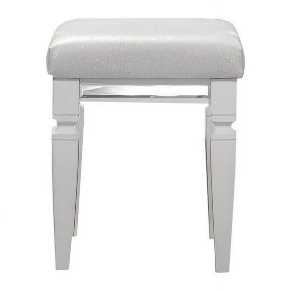 Tamsin Collection Glamorous Mirrored Vanity Stool in White
