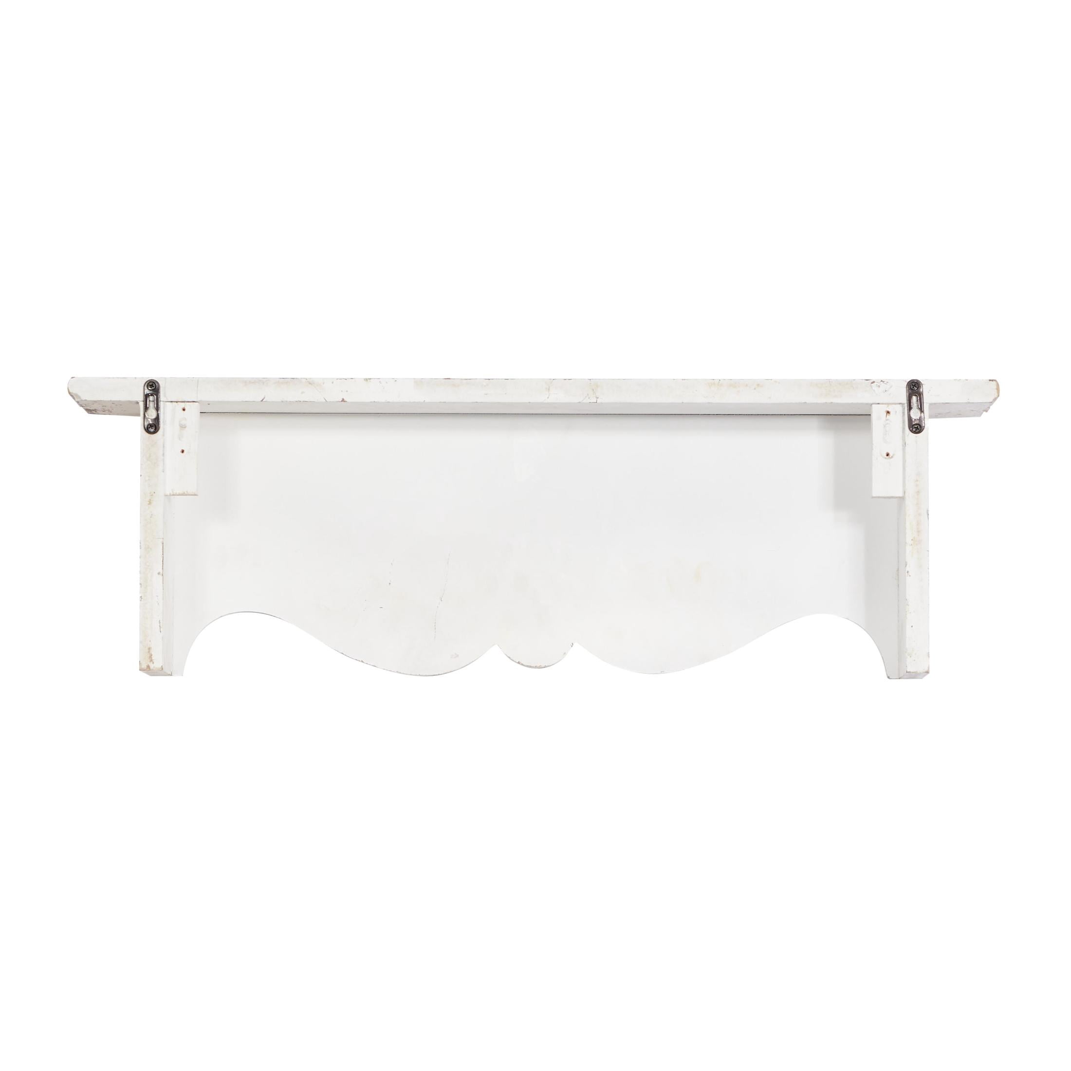DecMode 28" x 6" Distressed 1-Tier White Scroll Wall Shelf