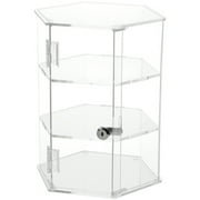Plymor Clear Acrylic Hexagonal Locking Display Case, 2 Shelves, 12" H x 9.5" W x 8.25" D