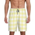 thumbnail image 3 of Lsque Lemon Yellow Checkboard Mens Sleep Pajama Shorts,Short Pajama Pants, Cotton Ultra-Soft Knit-Small, 3 of 9