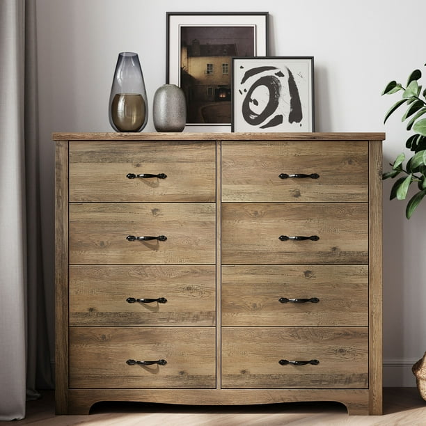 LINSY HOME Brown Double Dressers,Chest of 8 Drawers