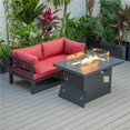 thumbnail image 1 of LeisureMod CSFCBL-2BU Chelsea Sectional Loveseat & Fire Pit Table Set with Cushions & Black Aluminum, Blue - 3 Piece, 1 of 5