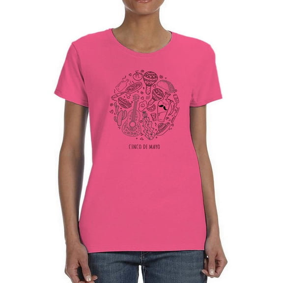 Cinco De Mayo Cluttered Food Shaped T-Shirt Women -Image by Shutterstock, Female x-Large