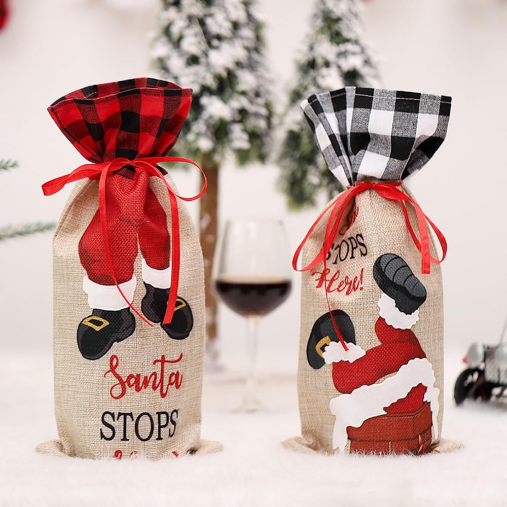 Details about   Christmas Wine Bottle Cover Snowman Santa Wine Topper Christmas Party Decoration 