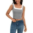 thumbnail image 1 of ATHLECHIC Camiseta sin mangas de cuello cuadrado para mujer, top corto de verano en bloques de color, gris, 1 of 5