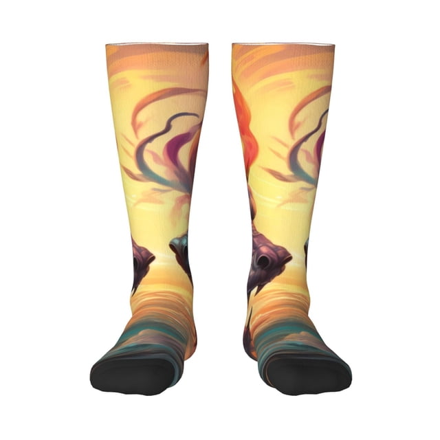 Balery Colorful Wave Dragon Head Calcetines novedosos Calcetines deportivos Calcetines hasta la rodilla Calcetines de algodón Calcetines originales y geniales