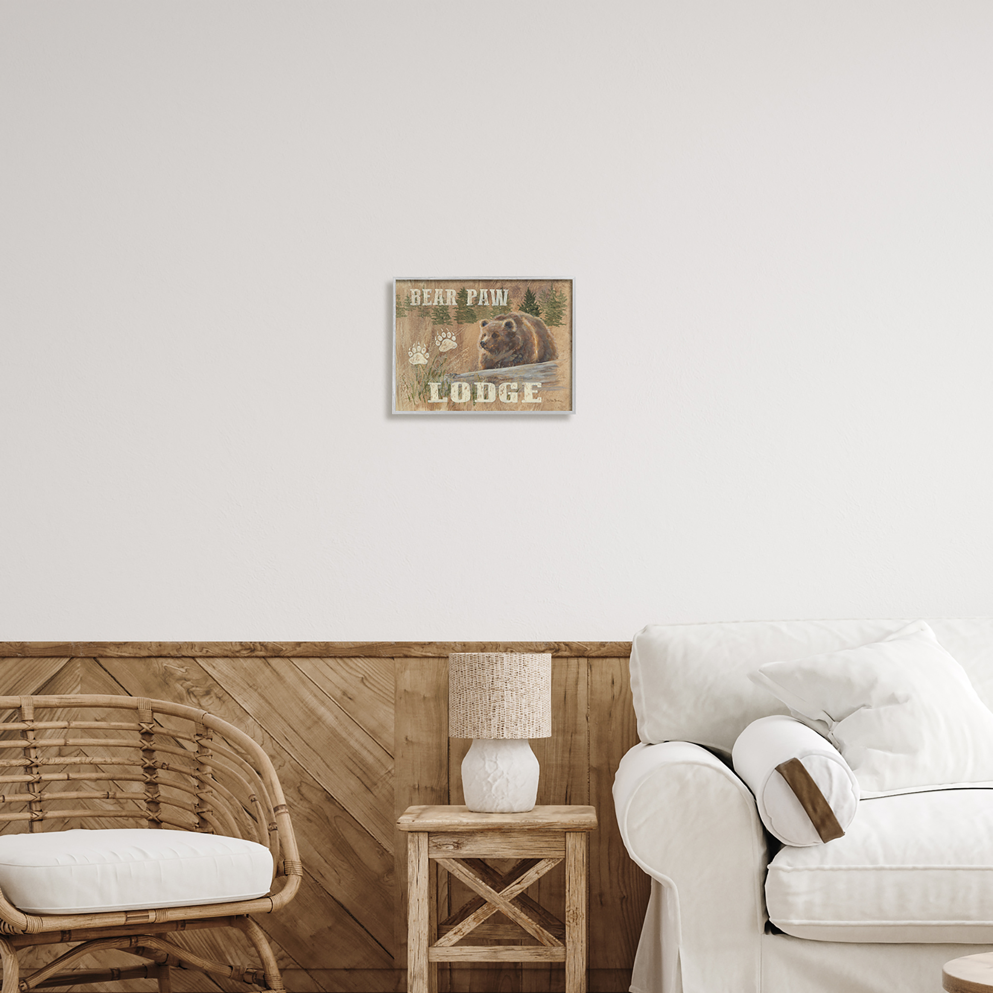 Stupell Bear Paw Lodge Cabin Paw Shapes Animals & Insects Painting Gray Framed Art Print Wall Art