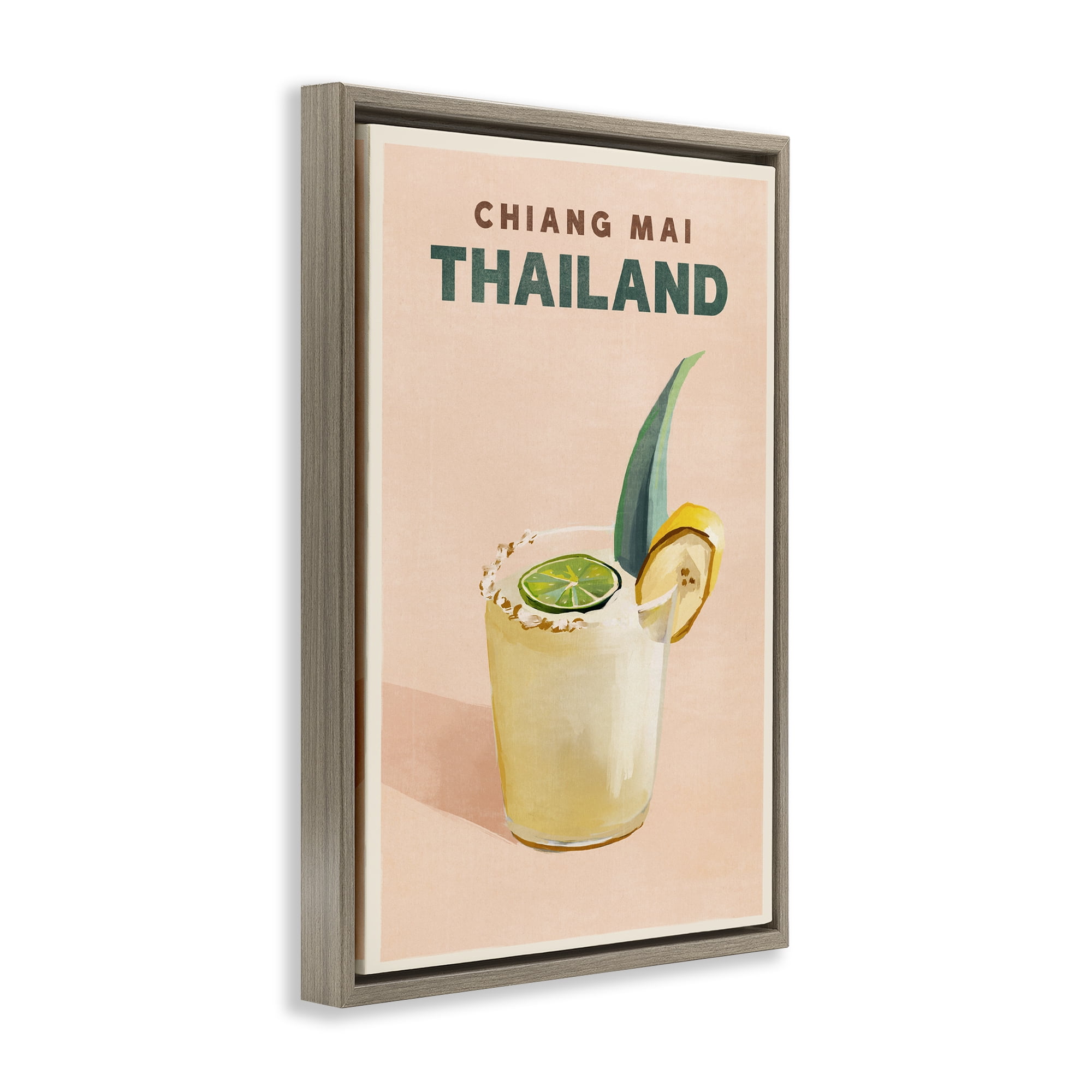 Stupell Industries Chiang Mai Thailand Cocktail Food & Beverage Painting Brown Floater Framed Canvas Art Print Wall Art, 21 x 31