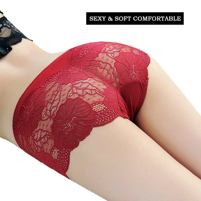 Pholeey Lace Panties for Womens Sexy Underwear High Waisted Plus Size  Ladies Brief for Women 5-Pack