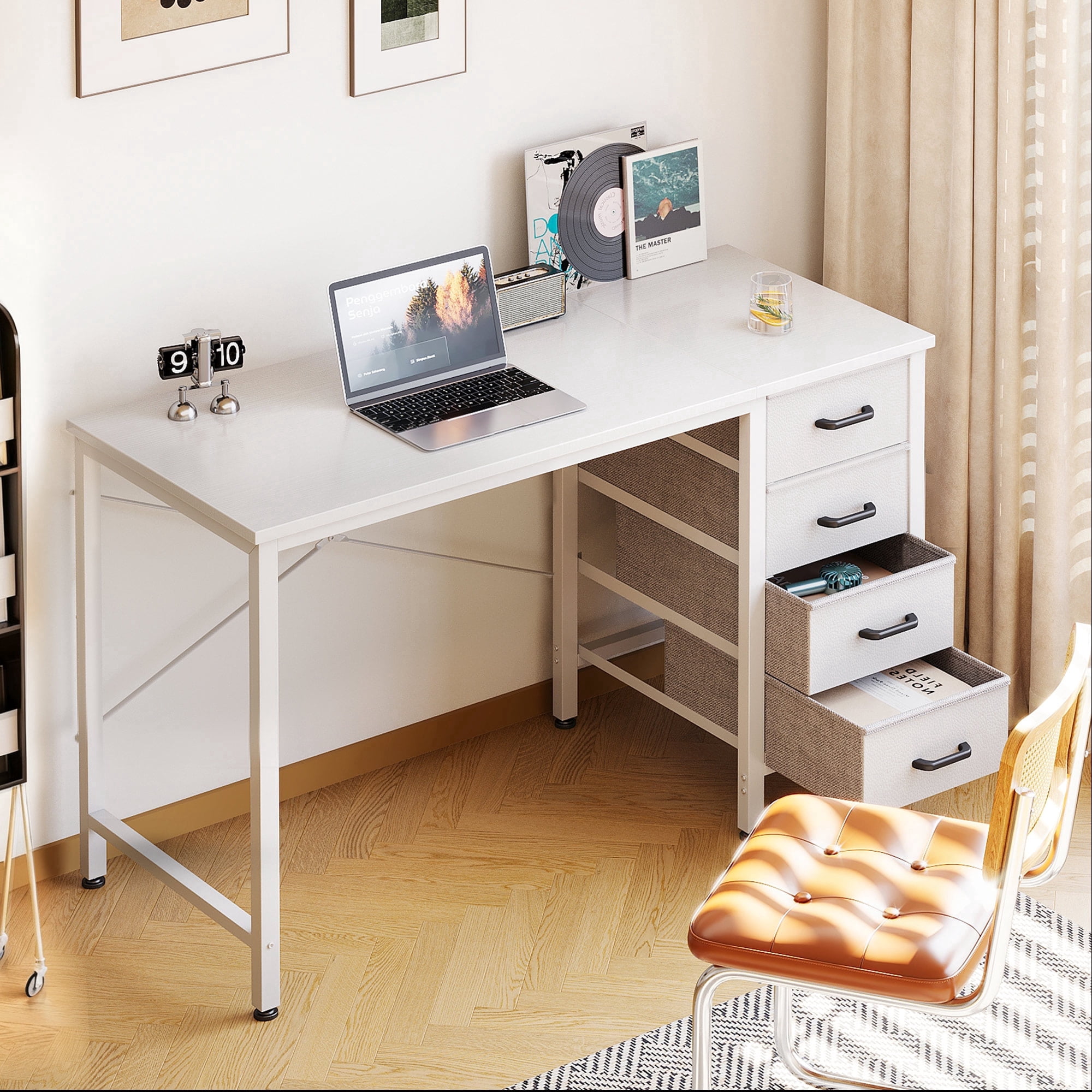 Casacomoda 40 Inch Computer Desk with Drawers , Study Table for Student, Writing Desk for Home Office, Small Table with Drawers, White