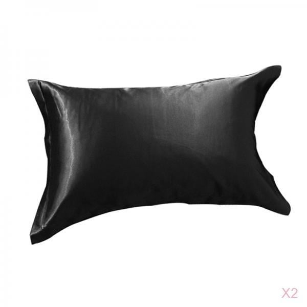 2pcs Silky Soft Black Silk Beauty Pillowcases Home Sleep-helper Case 48x74cm 