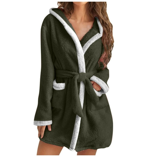 Rbaofujie Robe Fille Mode Femmes Décontractée Unie à Manches Longues Dames Ample avec Poches Garde au Chaud Robes Faux Velours Tenue de Nuit Robe Chemises de Nuit Longues Robes pour Femmes