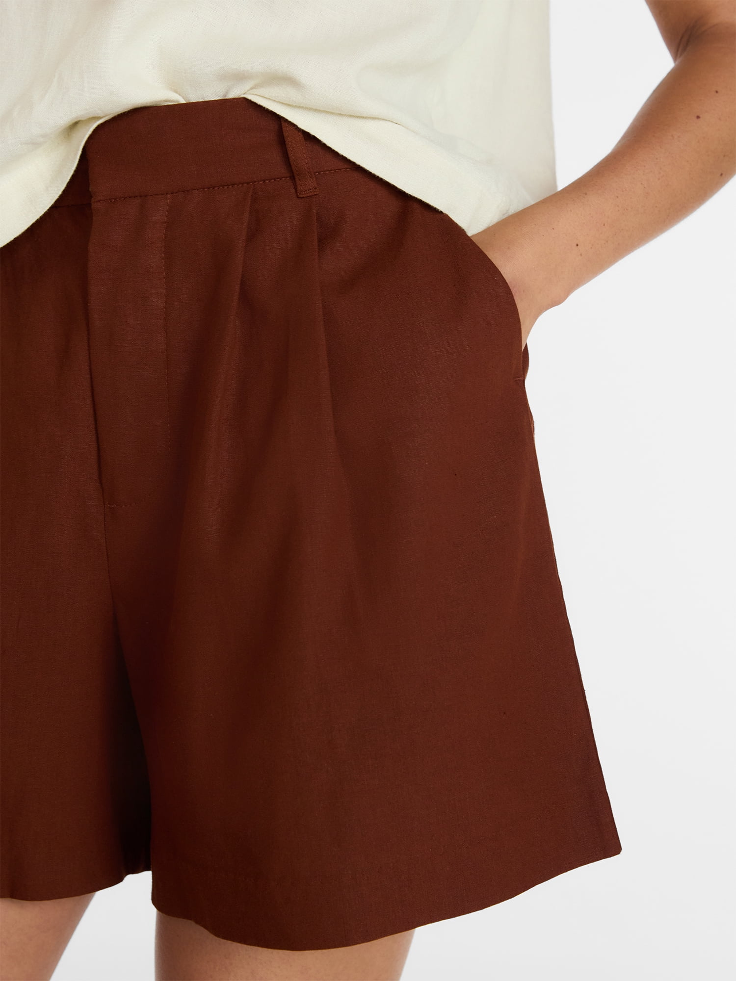 Time and Tru Women's Linen Blend Shorts, 5 in Inseam, Sizes XS-XXXL