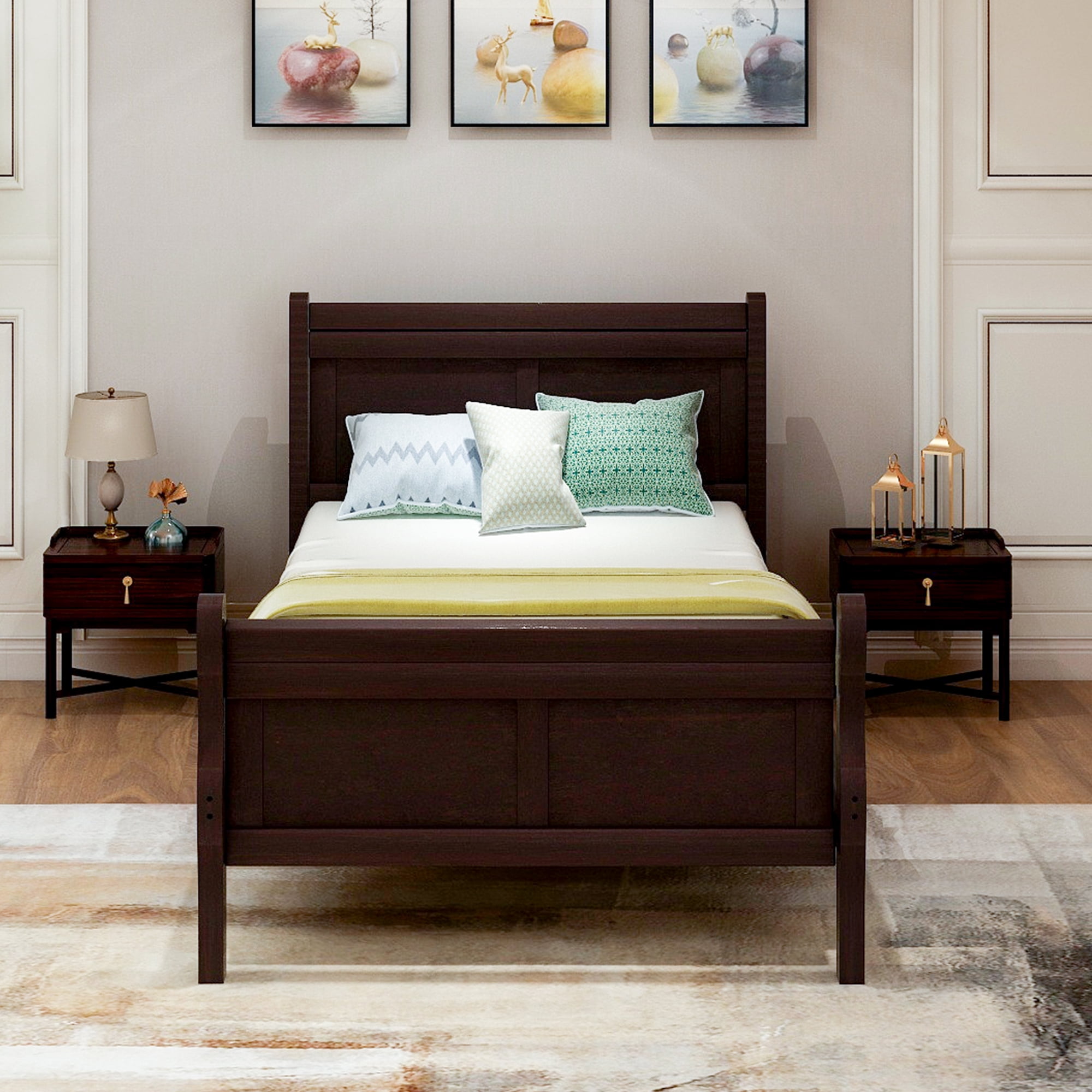 Holaki Wood Twin Size Bed with Headboard & Footboard for Kids, Espresso